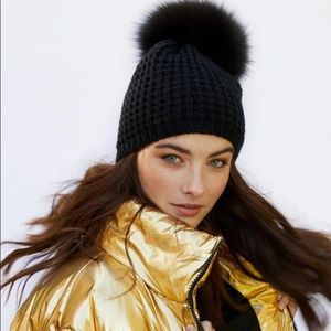 Kyi Kyi Fox Fur Black Wool Blend Toque Beanie